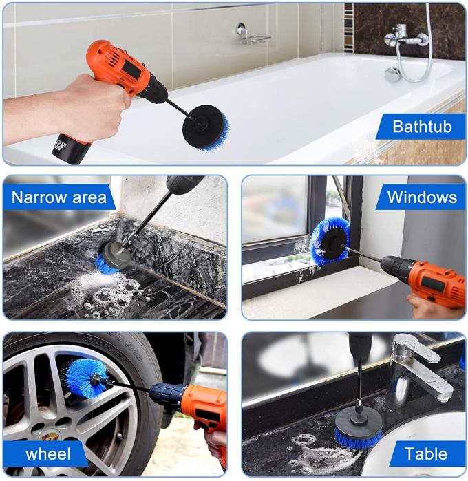 3pcs Blue Colour Electric Drill Brush Attachment With 1Extension Rob Cleaning 1