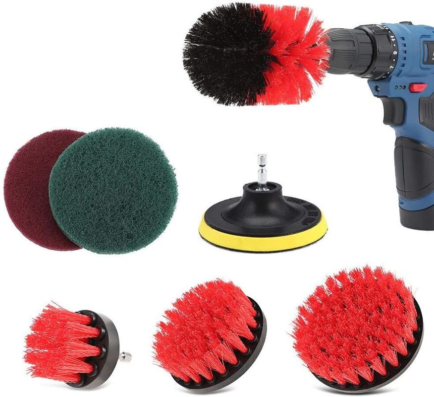 7pcs Drill Cleaning Brush Scouring Pad Attachments Medium Hard Bristles SGS